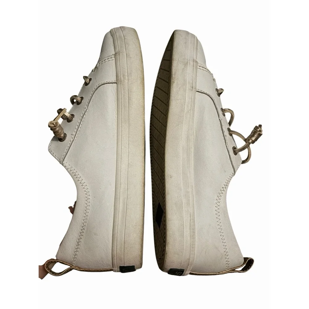 Sperry Top Sider Shoes 4 M White‎ Sneaker Gold Leather String Slip On Crest Vibe